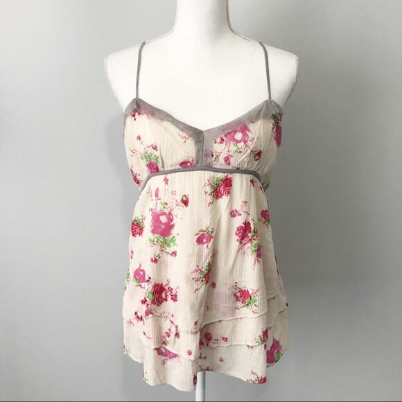 Free People pink floral gray lace tank size 12 nwt cami - Picture 1 of 8
